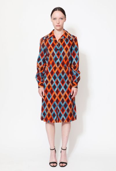 Saint Laurent 70s Diamond Print Wool Day Dress - 1