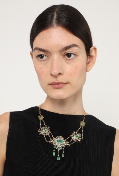 Vintage Fine Jewelry 18k Yellow Gold, Emerald & Diamond Arabesque Necklace - 2