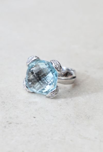 Vintage Fine Jewelry Mathon 18K Gold Aquamarine & Diamond Cocktail Ring - 1