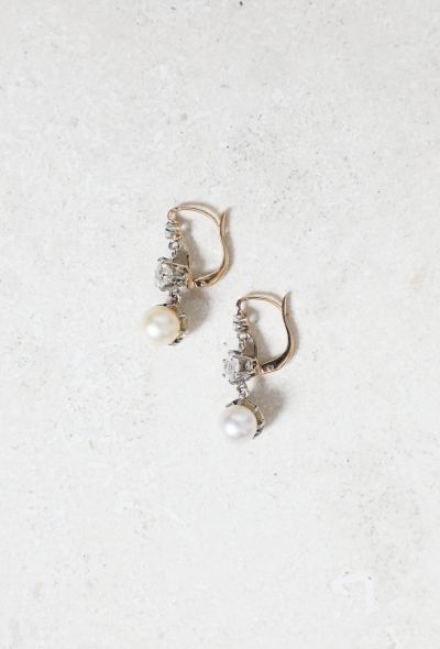 Vintage Fine Jewelry Art Deco 18k Gold Pearl & Diamond Sleeper Earrings - 1