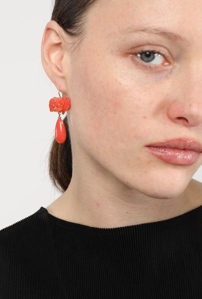 Vintage Fine Jewelry 18k Yellow Gold & Coral Angel Earrings - 2