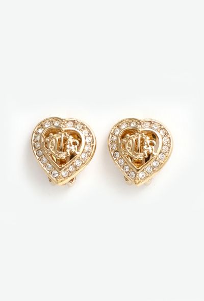 Christian Dior Vintage Embellished Heart Clip Earrings - 2