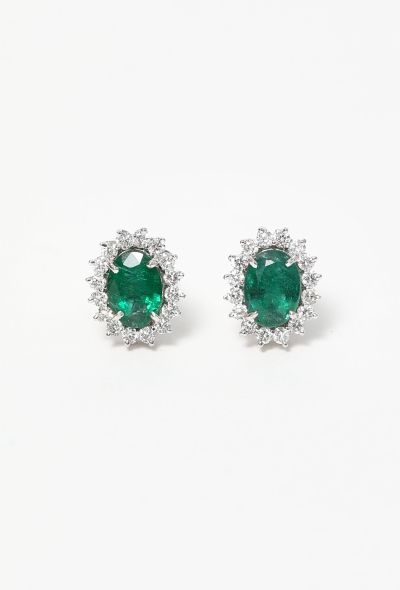Modern Fine Jewelry 18k White Gold, Diamond & Emerald Earrings - 1