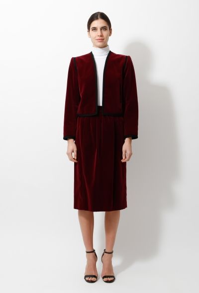 Saint Laurent 80s Burgundy Velvet Skirt Ensemble - 1
