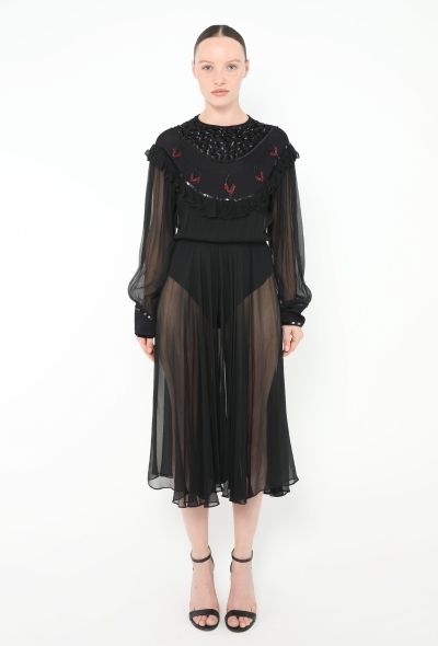 '70s Embroidered Chiffon Dress - 1