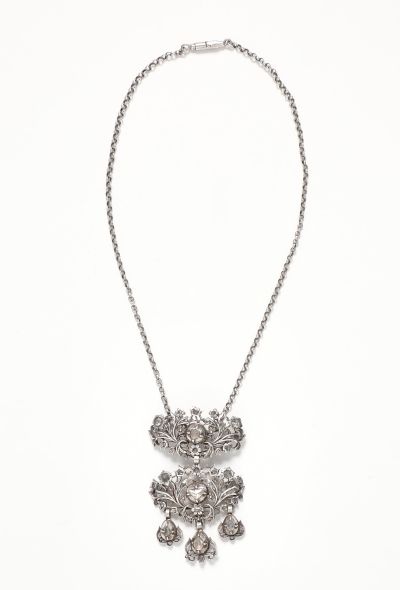 Vintage Fine Jewelry Silver & Diamonds Butterfly Cross Necklace - 2