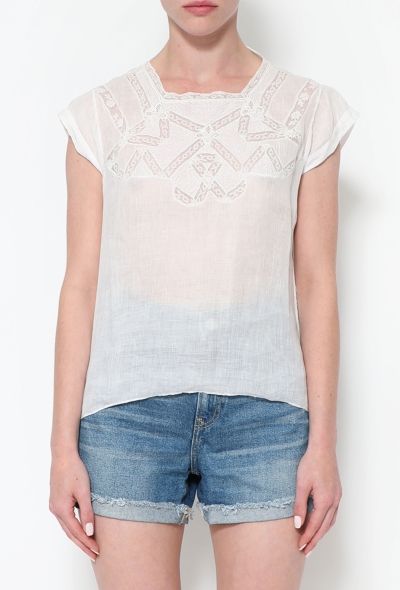 Exquisite Vintage Antique Lace Embroidered Cotton Top - 1