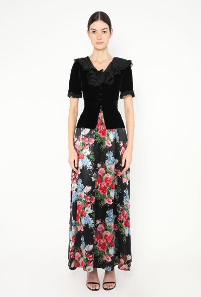 Saint Laurent RARE 1972 Ruffled Velvet Floral Ensemble - 1