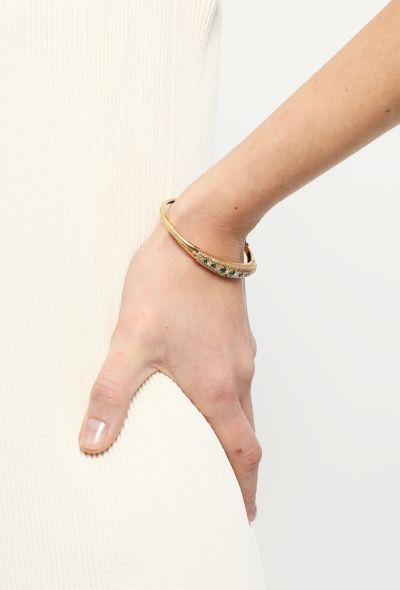 Vintage Fine Jewelry 18k Yellow Gold, Diamond & Emerald Bangle - 2