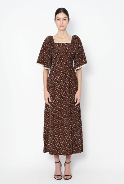 Floral Lace Trim Corduroy Dress - 2