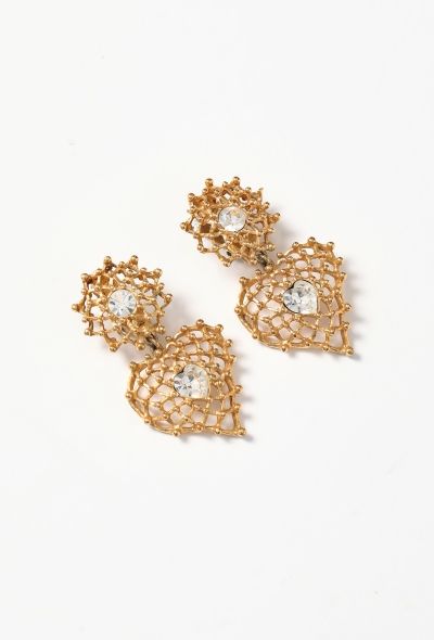 Saint Laurent Vintage Studded Heart Clip Earrings - 2