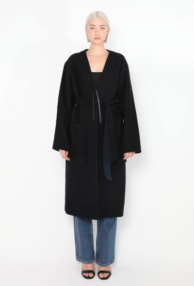 Céline Navy Belted Collarless Coat - 2