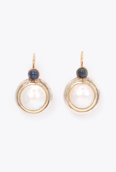 Vintage Fine Jewelry 18k Yellow Gold, Sapphire & Pearl Earrings - 1