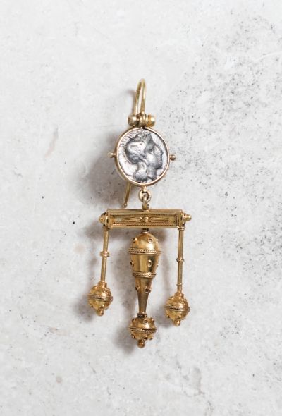 Vintage Fine Jewelry Antique Neo Etruscan 18k Gold Mono Earring - 1