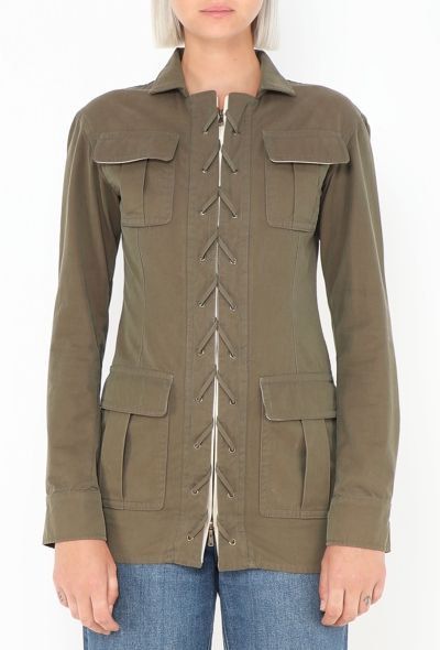 Saint Laurent Khaki Lace-up Safari Jacket - 1