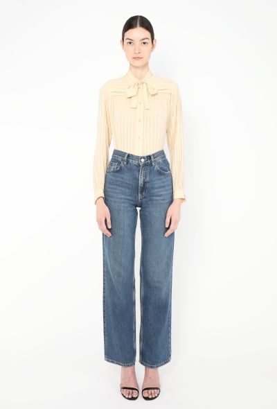 Céline Vintage Striped Silk Lavallière Blouse - 2