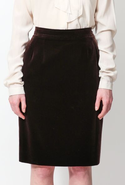Saint Laurent Vintage Chocolate Velvet Pencil Skirt - 2