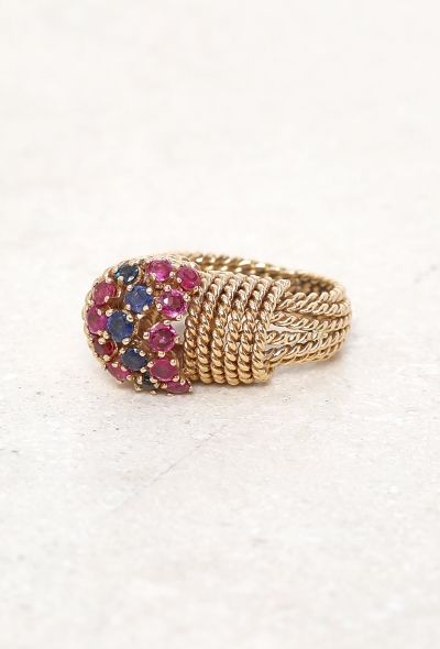 Vintage Fine Jewelry 18k Yellow Gold, Ruby & Sapphire Knot Ring - 2