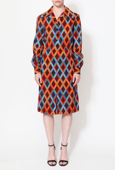 Saint Laurent 70s Diamond Print Wool Day Dress - 2