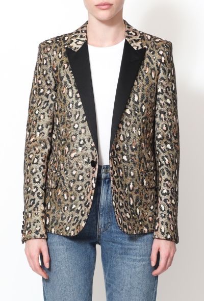 Saint Laurent 2015 Metallic Leopard Print Smoking Blazer - 2