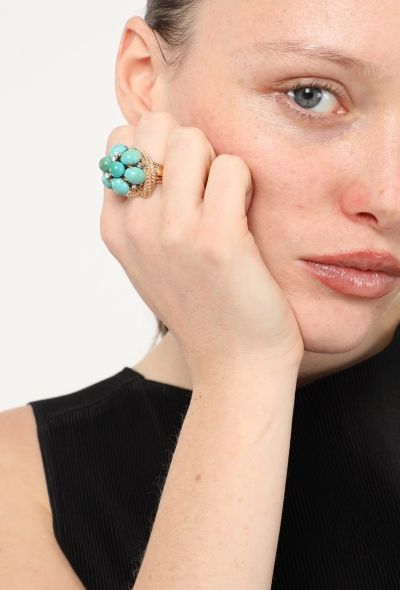 Vintage Fine Jewelry 14k Yellow Gold, Diamond & Turquoise Ring - 2