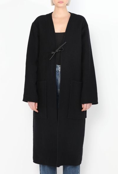Céline Navy Belted Collarless Coat - 1