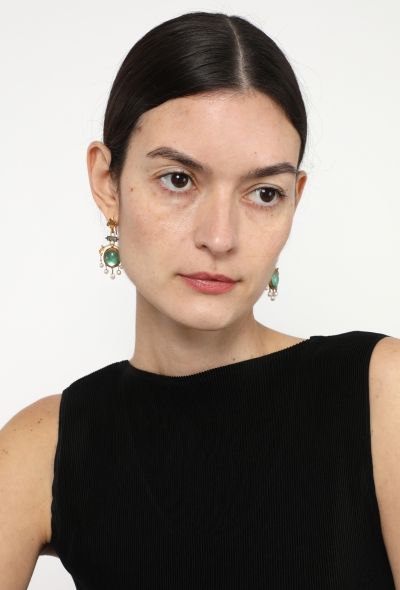 Vintage Fine Jewelry Antique 18k Gold, Diamonds & 5 Carats Emerald Earrings - 2