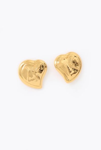 Saint Laurent 1993 Hammered Heart Clip Earrings - 2