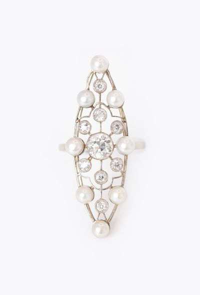 Vintage Fine Jewelry 18k White Gold, Pearl & Diamond Marquise Ring - 1