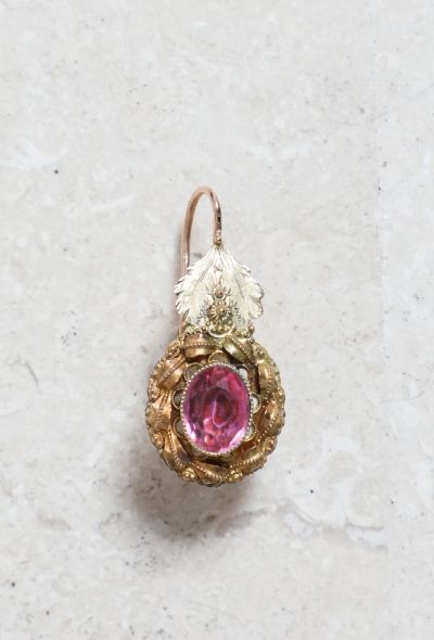 Vintage Fine Jewelry Antique 18k Gold & Pink Stone Mono Earring - 1