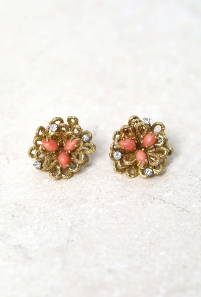 Vintage Fine Jewelry 18k Yellow Gold, Diamond & Coral Earrings - 1