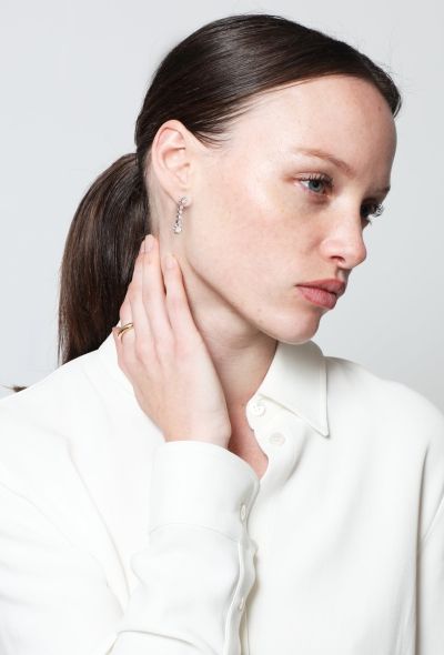 Vintage Fine Jewelry Art Deco 18k Gold and Diamond Sleeper Earrings - 1