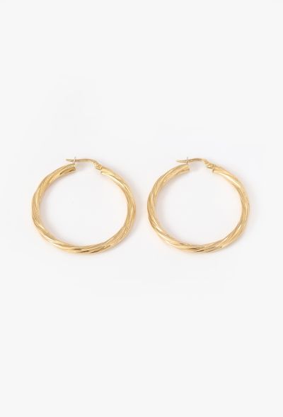 Vintage Fine Jewelry 18k Yellow Gold Twisted Hoop Earrings - 1