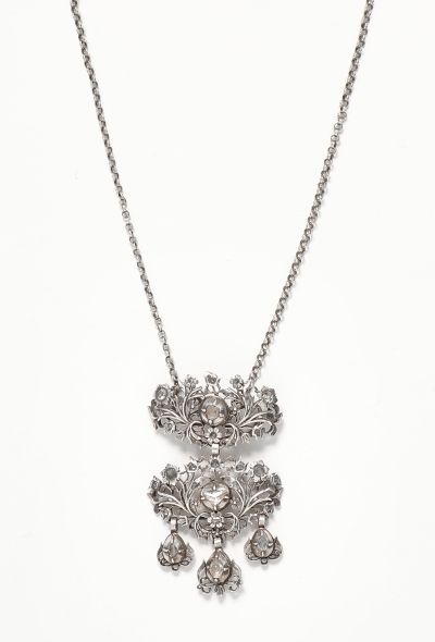 Vintage Fine Jewelry Silver & Diamonds Butterfly Cross Necklace - 1