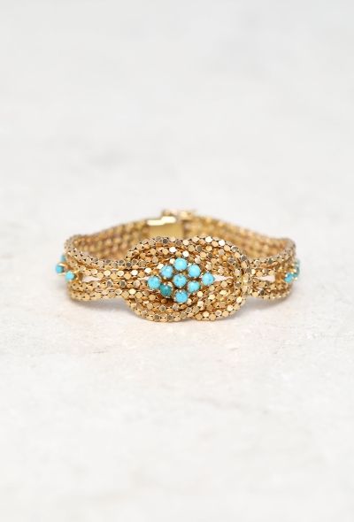 Vintage Fine Jewelry 18k Yellow Gold & Turquoise Mesh Knot Bracelet - 1