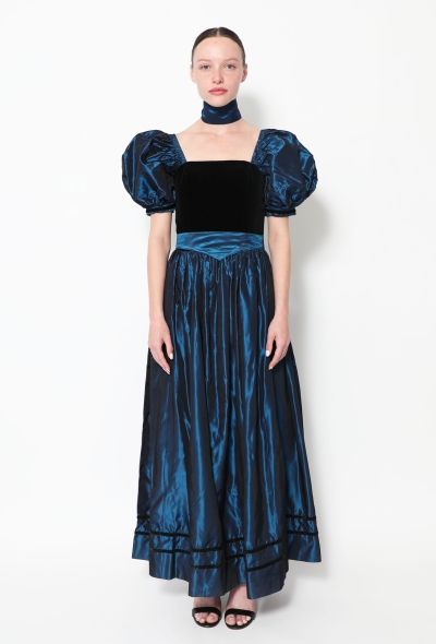 Laura Ashley '80s Velvet Taffeta Dress - 1