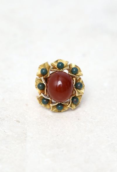 Vintage Fine Jewelry 18k Yellow Gold, Carnelian & Green Jasper Ring - 2