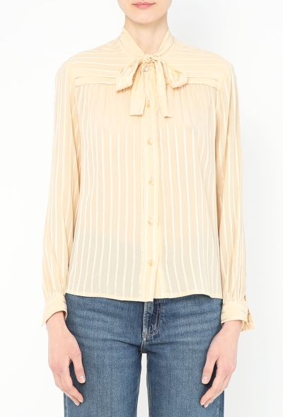 Céline Vintage Striped Silk Lavallière Blouse - 1