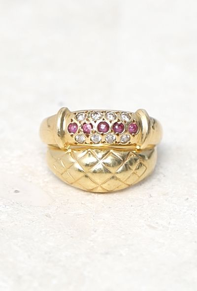 Vintage Fine Jewelry 18k Gold, Diamond & Ruby Band Ring Set - 1