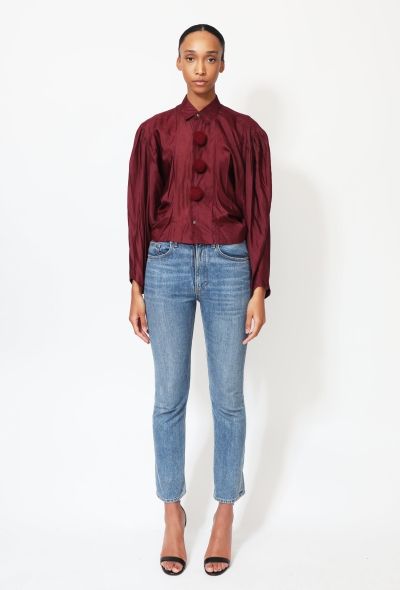 Comme des Garçons RARE 1988 Burgundy Pom Pom Silk Blouse - 2