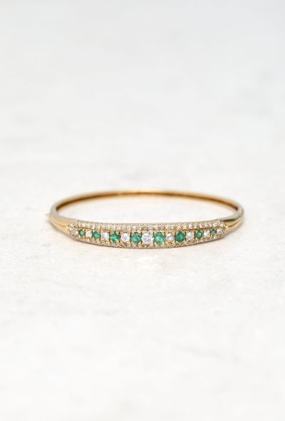 Vintage Fine Jewelry 18k Yellow Gold, Diamond & Emerald Bangle - 1