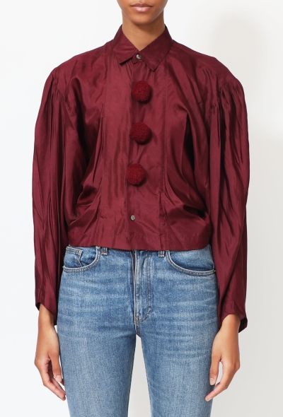 Comme des Garçons RARE 1988 Burgundy Pom Pom Silk Blouse - 1