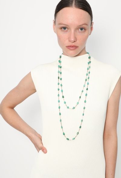 Vintage Fine Jewelry 18k Yellow Gold & Turquoise Sautoir Necklace - 2