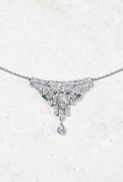 Vintage Fine Jewelry Platinum, 18k White Gold, Diamond and Emerald Necklace - 1