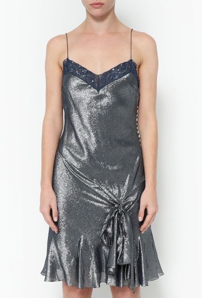 John Galliano 2004 Lamé Bias Silk Dress - 2