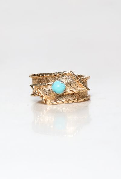 Vintage Fine Jewelry 18k Yellow Gold & Turquoise Ring - 2
