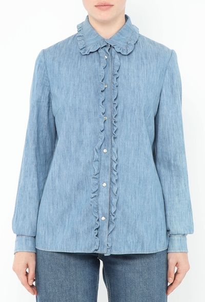 Miu Miu Ruffled Trim Denim Shirt - 1