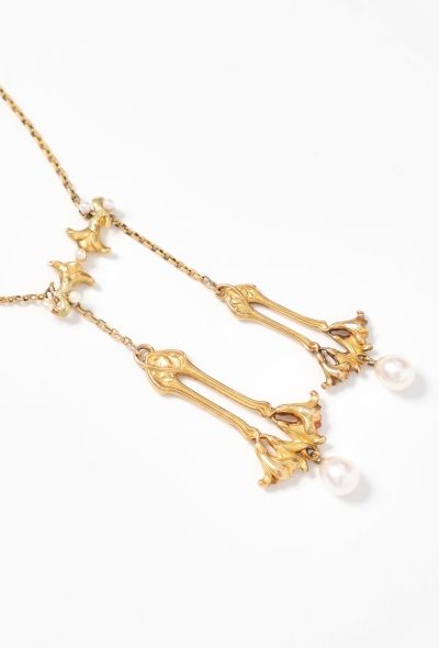 Vintage Fine Jewelry Art Nouveau 18k Yellow Gold & Pearl Necklace - 2