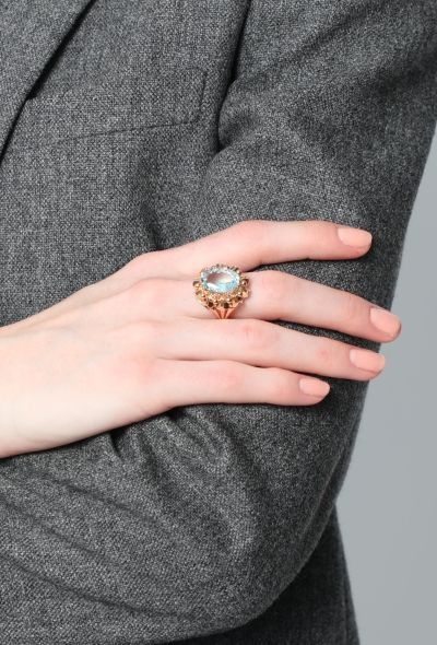 Vintage Fine Jewelry 18k Rose Gold & Aquamarine Cocktail Ring - 2