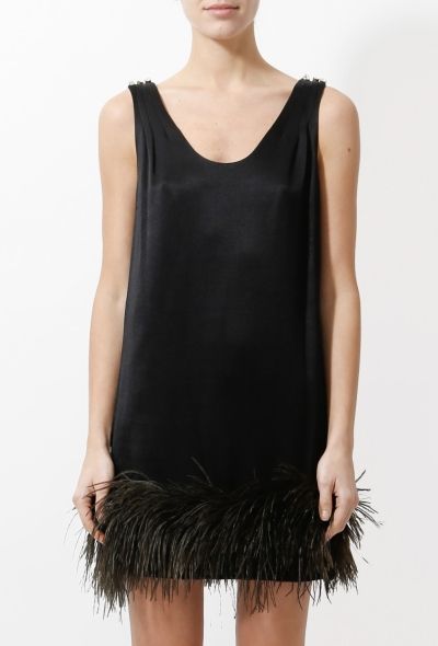 Satin Feather Trim Jacket and Dress Ensemble - 2